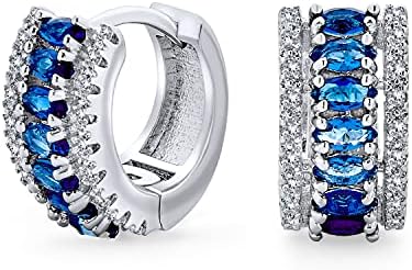 Art Deco Style Simulated Blue Sapphire AAA CZ Lear Edge Cubic Zirconia Mini Hoop Huggie Earrings For Women Wedding Bridesmaid Cocktail Prom Holiday Formal Party Yellow Gold Silver Plated 0.5"