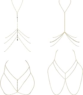 FIBO STEEL 4Pcs Sexy Body Chains for Women Bra Chains Bikini Jewelry for Summer Beach Adjustable