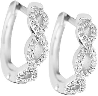 Twisted Double Infinity Diamond Hoop Earrings in .925 Sterling Silver for Women, Push Back Design