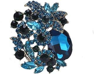 Pin Clasp Vintage Leaf Vine Brooch with Blue Rhinestones for Women - No Gemstone - Intricate Flower Design Accessory