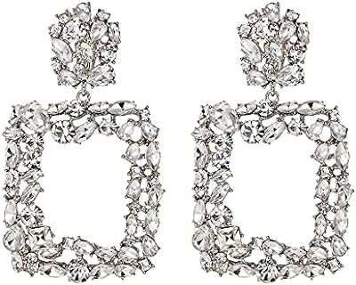 Alloy Square Drop Earrings with Push Back Design and Rhinestone Crystals for Women
