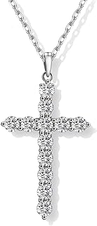 Moissanite Cross Necklace for Women, Diamond Cross Necklaces for Men, Sterling Silver or Gold Cross Necklaces for Girls Cross Faith Pendant Necklace for Father's Day (Silver)