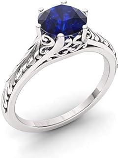 Premium 14k White Gold Blue Sapphire Engagement Ring for Women, Classic Solitaire Design, US Size 4 to 9
