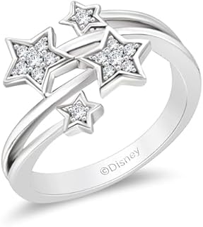 Sterling Silver Tinkerbell Engagement Ring with 1/10cttw White Diamond, Ring Size 5 for Disney Lovers - Wand and Wings Design