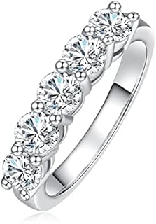 Dazzling White Gold Plated Silver Moissanite Stackable Rings for Women, AnuClub 5-Stone Brilliant Cut Design, Size 4