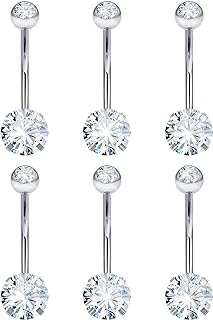 Boernfnso belly button ring surgical steel 14 gauge belly button rings,14mm belly button rings,silver belly ring,diamond belly button rings,pregnancy belly piercing For Women Body Piercing Jewelry