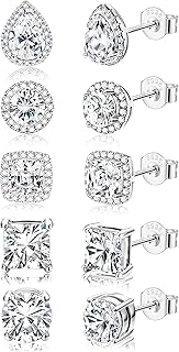 Morfetto Boucles d'Oreilles en Argent Sterling 925 avec Faux Diamants CZ, Hypoallergéniques et Non Ternissantes, Taille Variée, Idéales pour Femmes et Hommes