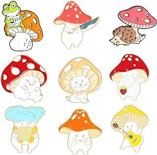 QIHOO Enamel Pin Brooches Cute Mushroom Lapel Badge Cartoon Plant Enamel Pin Set for Backpack Cloths Hats Funny Button Pins Jewelry Set