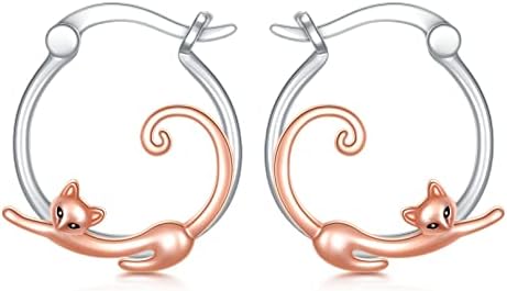 Hypoallergenic Sterling Silver Cat Hoop Earrings with Hinged Hoop Closure for Cat Lovers, Chic Napping Cat Design, Perfect Gift for All Ages and Occasions