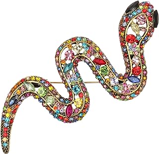 Vintage Crystal-Encrusted Snake Brooch with Secure Pin Clasp - Unique and Sophisticated Design Jewelry Accessory