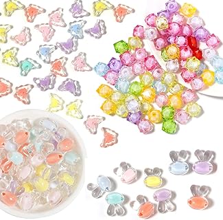 Acrylic Glass Bead Christmas Bracelet Kit with Colorful Rabbit, Butterfly, and Diamond Charms by LadayPoa for DIY Jewelry Makers - Round Design