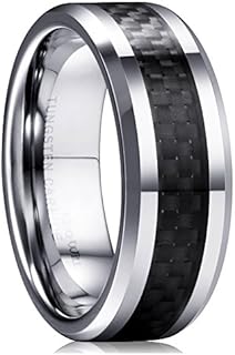 King Will GENTLEMAN 8mm Black/Blue/Green/Gold Carbon Fiber Mens Tungsten Carbide Wedding Band Ring For Men Carbon Fiber Inlay Polished Finish Comfort Fit