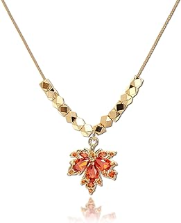 Rosary Choker Necklace with French Rope Chain and Cubic Zirconia, Elegant Gift for Women and Teen Girls, Maple Leaf Design