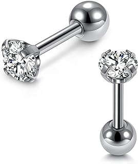 Stylish 16 Gauge Cubic Zirconia Stud Earrings with Screw Back Design for Men and Women, Small Round Sparkling Gem, Stainless Steel Post - Ideal for Nose, Helix, Cartilage & Earlobe Piercing