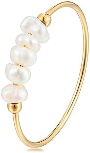 Freshwater Pearl Ring for women,Dainty Minimalistic 316L Stainless Steel Gold Stacking Statement Wedding Finger Pearl Rings Holiday Gift for Women Girls