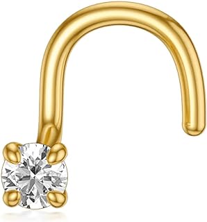 Dainty 14k Yellow Gold Diamond Studded Nose Ring for Women, Hypoallergenic Twist Screw Nose Piercing, Subtle yet Luxurious Everyday Accessory