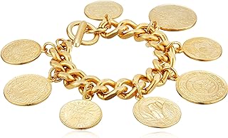 Ben-Amun Moroccan Coin Bracelet, 24K Gold Plated, Vintage Fashion Jewelry for Women, Hand Made in New York, USA, One Size