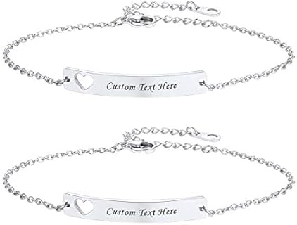 U7 Unisex Silver ID Bracelets with Link Chain and Lobster-claw-clasp, Stainless Steel, Pack of 2-5
