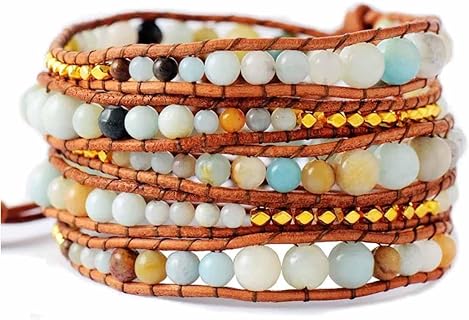 ZOSOJONA Wrap Bracelet For Women/Men | Adjustable Multilayer Genuine Leather Handmade Boho Nature Stone Beaded Bracelets