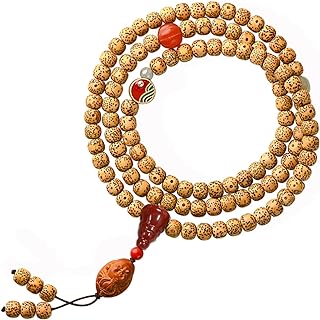 Authentic 108 Bead Mala Necklace with Ball Chain - Handcrafted Aged Bodhi Seed Meditation Bracelet for Women