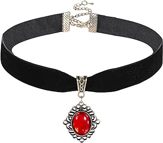Halloween Black Velet Choker Necklace for Women, Vintage Royal Court Gothic Necklace, Vampire Red Rhinestone Choker, Halloween Costume Jewelry for Women, N05E