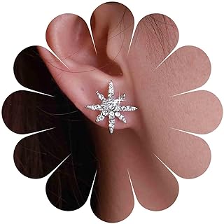 Sttiafay Vintage Rhinestone Northstar Earrings Silver Crystal Star Stud Earrings Crystal North Star Earrings Sparkly Cz Starburst Earrings Jewelry for Women and Girls