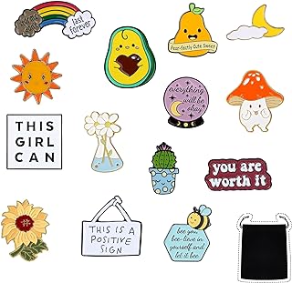 Uplifting 14-Piece Positive Enamel Brooch Pin Set with Secure Back Buckle for Women - Resilient Alloy Steel, Motivational Designs