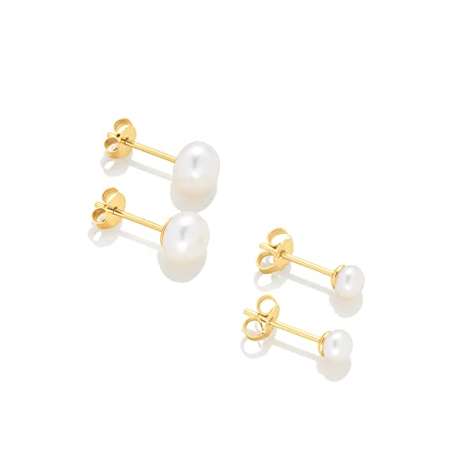 Amazon Essentials 14K Gold or Sterling Silver Freshwater Pearl Stud Earring Set