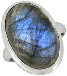 Sterling Silver Clasp Labradorite Wedding Ring with Elegant Design for Women - Handcrafted 16x24 MM Gemstone Statement Piece