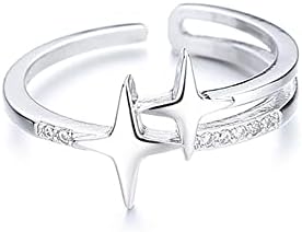 Star Constellation CZ Statement Ring for Women Girls Silvery Cubic Zirconia Layered Expandable Adjustable Open Band Finger Rings Comfort Fit Fashion Dainty Wedding Engagement Birthday Jewelry Gift for Girl Friend