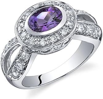 Vintage Sterling Silver Amethyst Engagement Ring by Peora - Oval Shaped, 0.75 Carat - Perfect Gift for Her - Available in sizes 5 to 9
