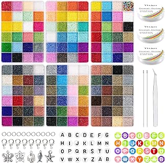 Ybxjges DIY Jewelry Making Kit with 64800Pcs 2mm Glass Seed Beads in 144 Colors, Small Friendship Bracelet Beads with Letter Pendants for All Ages, Perfect Crafts Gift for Girls