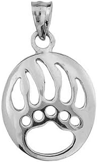 Animal Kingdom Sterling Silver Bear Pendant Necklace with No-Clasp Design for Animal Lovers, Cut-Out Bear Paw Design