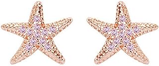Pink CZ Starfish Stud Earrings for Women Girls 925 Sterling Silver 18K Rose Gold Plated Hypoallergenic Cute Crystal Star Small Studs Cartilage Tragus Post Pin Dainty Ocean Beach Party Holiday Jewelry Gifts