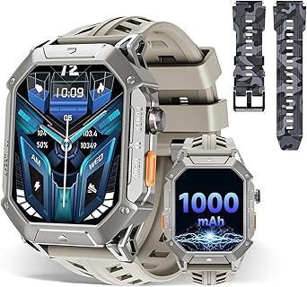 OUKITELスマートウォッチBT80、2.13インチAMOLED大画面で頑丈、防水防塵でBluetooth通話対応、1000mAhバッテリー持続30日、100+運動モード搭載