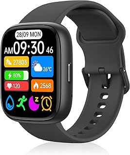 SAIKATIの1.83インチ大画面スマートウォッチ、Bluetooth 5.3通話機能と100運動モード付き、IP68防水で男女兼用、iOS/Android対応。