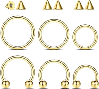 Aumeo 6PCS Nose Septum Rings 16G Surgical Steel Nose Piercing Jewelry 8mm 10mm 12mm Horseshoe Septum Rings Lip Earring Eyebrow Hoop Nose Rings Sliver Gold Black