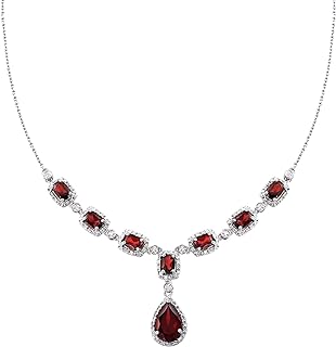 Choker Necklace 925 Sterling Silver Garnet Gemstone Drop Pendant Wedding Jewelry