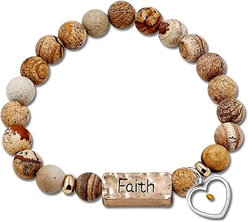 Uloveido Natural White Turquoise Green Pink Stone Powerful Encouragement Bracelets Charms Heart Mustard Seed Stretch Bracelet for Women Y1997