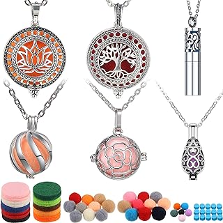 6 Pieces Essential Oil Diffuser Necklace Aromatherapy Locket Pendant Necklace Stainless Steel Necklace Jewelry Accessories with 60 Pieces Refill Pads and Balls for Women and Girls