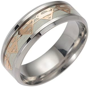 Men's Stainless Steel Rings Luminous Glow in The Dark Superman Band Women Jewelry Ring