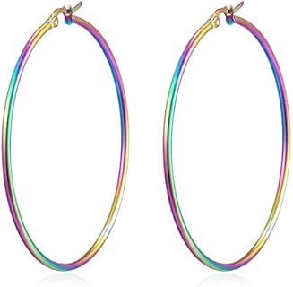 Stainless Steel Rainbow Huggie Hoop Earrings for Women with Hinged Hoop Design