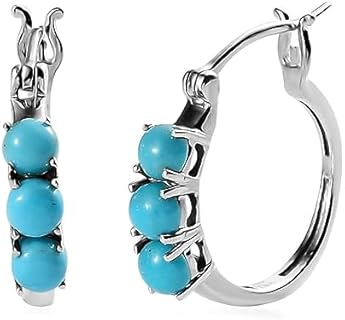 Shop LC's Stunning Sterling Silver Hoop Earrings with Hinged Back & Mesmerizing Sleeping Beauty Turquoise Gems