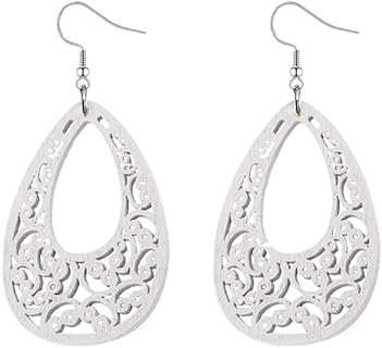 Handmade Lightweight Natural Hollow Wooden Earring for Women Girls Bohemian Wooden Geometric Dangle Earrings Lightweight Statement Jewelry Boho Vintage Ethnic Earring