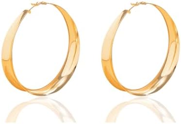 Gold Plated Chunky Hoop Earrings, Women's Oversized Zinc Fashion Earrings, Dainty Geometric Shape, Ideal for Prom and Parties