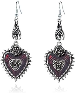 French Wire Blood Drop Earrings with Punk Rock Bat, Gothic Evil Eye & Red Heart Design for Women - Perfect Halloween Cosplay Accessory
