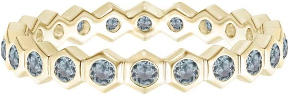 MOONEYE Full Eternity Ring! 925 Sterling Silver Yellow Gold Plated Round Multi Gemstone Hexagonal Wedding Band