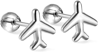 Minimalist Tiny Airplane Cartilage Stud Earrings for Women Teen Girls Stainless Steel Hypoallergenic Cute Aircraft Small Barbell Screw Back Tragus Post Fashion Piercing Earring Birthday Holiday