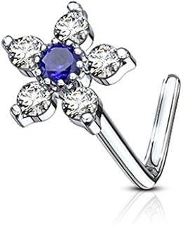 FIFTH CUE 20G 6 CZ Flower Top 316L Surgical Steel L Bend Stud Nose Ring