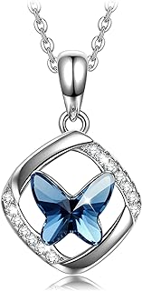 Sterling Silver Crystal Butterfly Pendant Necklace for Women and Girls, Hypoallergenic, Blue Crystal Gem, Gift Packaged